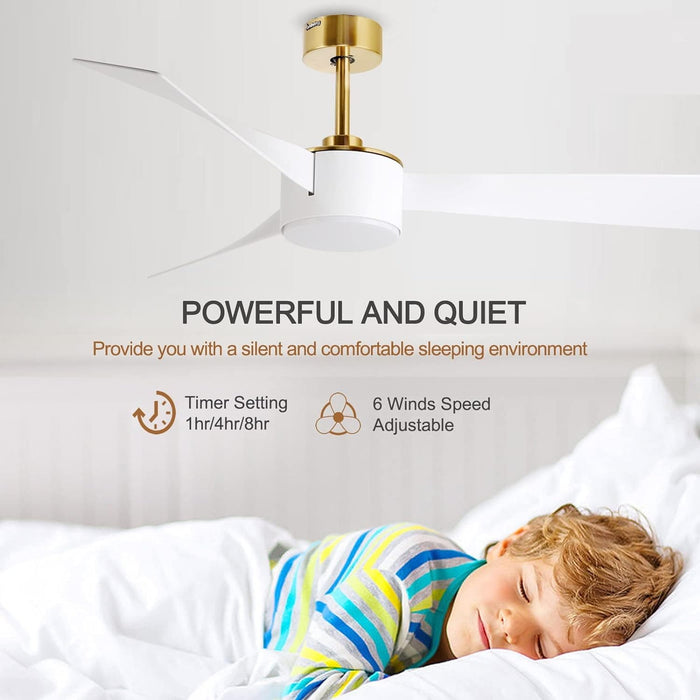 52 in. Ceiling Fan with Light and Remote, Indoor Modern Reversible DC Ceiling Fan, 3 Blade White Gold Ceiling Fan for Bedroom Living Room Dining Room-3-ErisView