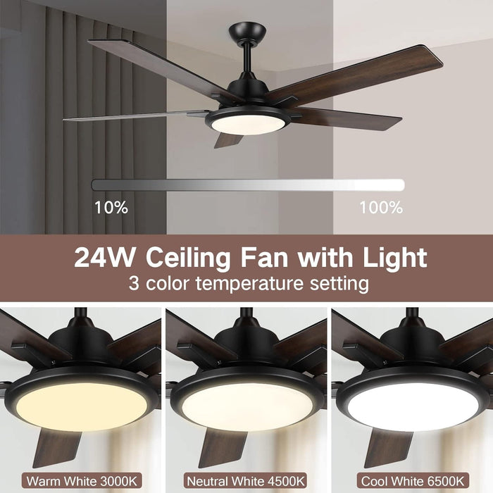 52 in. Ceiling Fan with Light and Remote, Modern Indoor Ceiling Fans for Bedroom Living Room Fan, Outdoor Fan for Patio-2-ErisView