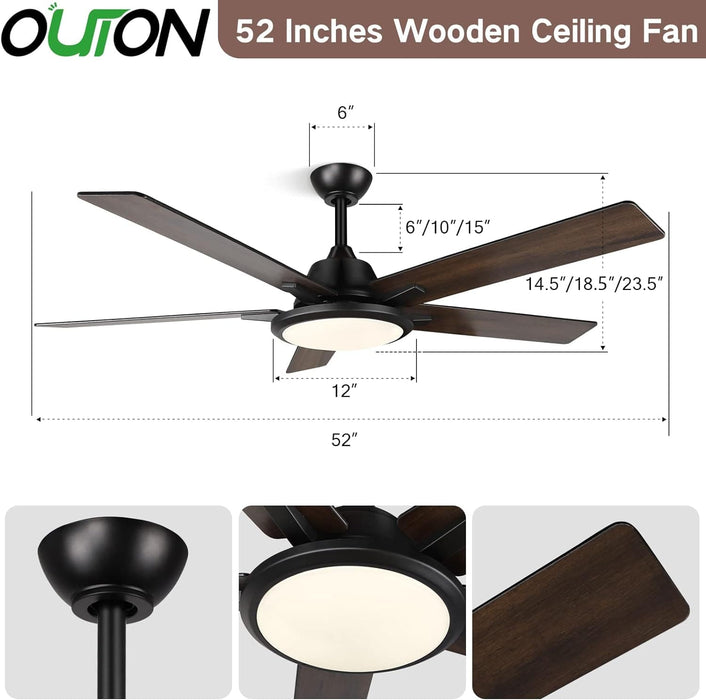 52 in. Ceiling Fan with Light and Remote, Modern Indoor Ceiling Fans for Bedroom Living Room Fan, Outdoor Fan for Patio-6-ErisView