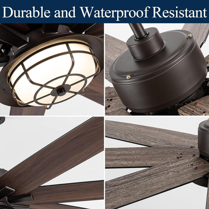 52 in. Ceiling Fan with Light and Remote, Waterproof Outdoor Fan for Patio Gazebo Backyards, Wet Rated Quiet Modern Outdoor Ceiling Fan-16-ErisView