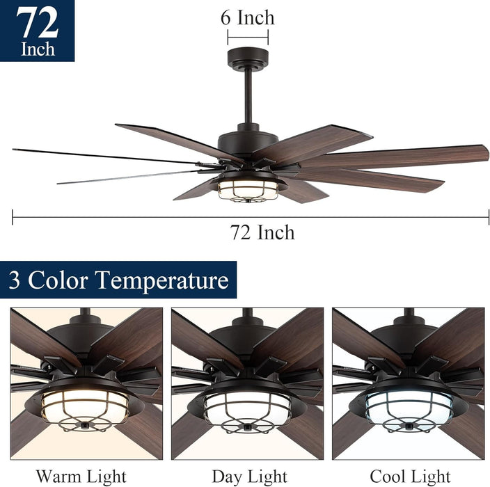 52 in. Ceiling Fan with Light and Remote, Waterproof Outdoor Fan for Patio Gazebo Backyards, Wet Rated Quiet Modern Outdoor Ceiling Fan-17-ErisView