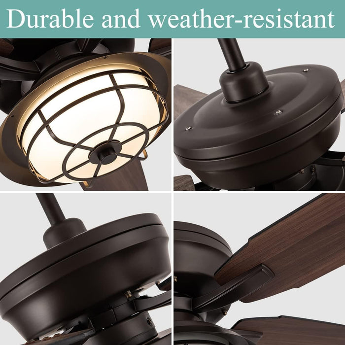 52 in. Ceiling Fan with Light and Remote, Waterproof Outdoor Fan for Patio Gazebo Backyards, Wet Rated Quiet Modern Outdoor Ceiling Fan-5-ErisView