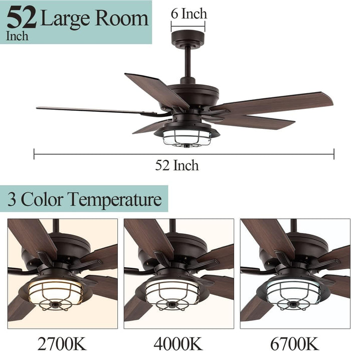 52 in. Ceiling Fan with Light and Remote, Waterproof Outdoor Fan for Patio Gazebo Backyards, Wet Rated Quiet Modern Outdoor Ceiling Fan-6-ErisView
