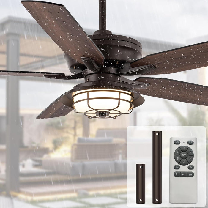 52 in. Ceiling Fan with Light and Remote, Waterproof Outdoor Fan for Patio Gazebo Backyards, Wet Rated Quiet Modern Outdoor Ceiling Fan-1-ErisView