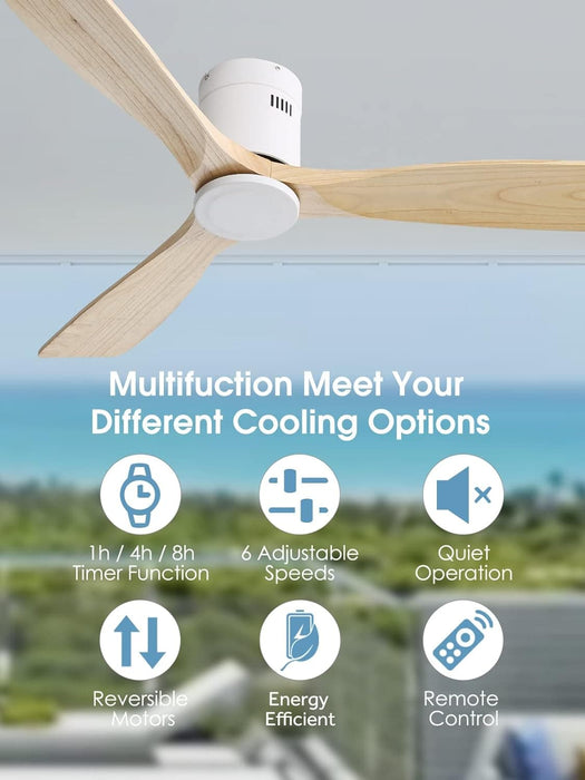 52 in. Ceiling Fan with Light and Remote for Bedroom Living Room, Outdoor Flush Mount Quiet Energy Efficient Ceiling Fans -10-ErisView