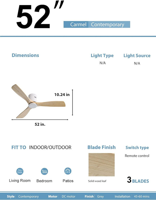 52 in. Ceiling Fan with Light and Remote for Bedroom Living Room, Outdoor Flush Mount Quiet Energy Efficient Ceiling Fans -11-ErisView