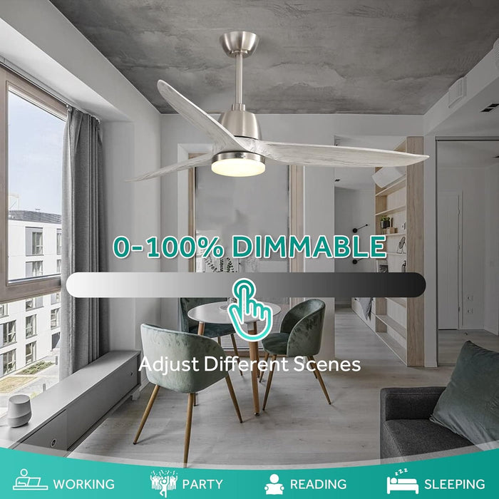 52 in. Ceiling Fan with Light and Remote for Bedroom Living Room, Outdoor Flush Mount Quiet Energy Efficient Ceiling Fans -19-ErisView