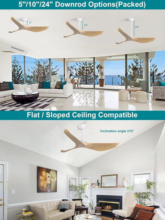 52 in. Ceiling Fan with Light and Remote for Bedroom Living Room, Outdoor Flush Mount Quiet Energy Efficient Ceiling Fans -26-ErisView