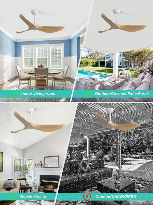 52 in. Ceiling Fan with Light and Remote for Bedroom Living Room, Outdoor Flush Mount Quiet Energy Efficient Ceiling Fans -27-ErisView