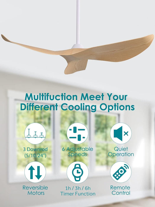 52 in. Ceiling Fan with Light and Remote for Bedroom Living Room, Outdoor Flush Mount Quiet Energy Efficient Ceiling Fans -29-ErisView