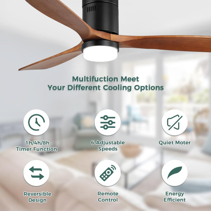 52 in. Ceiling Fan with Light and Remote for Bedroom Living Room, Outdoor Flush Mount Quiet Energy Efficient Ceiling Fans -2-ErisView