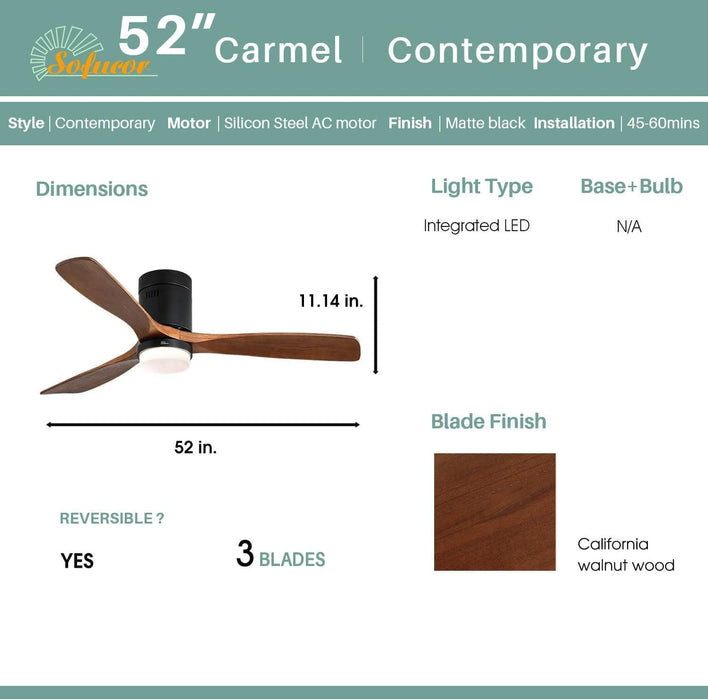 52 in. Ceiling Fan with Light and Remote for Bedroom Living Room, Outdoor Flush Mount Quiet Energy Efficient Ceiling Fans -7-ErisView