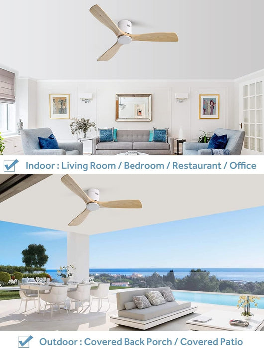 52 in. Ceiling Fan with Light and Remote for Bedroom Living Room, Outdoor Flush Mount Quiet Energy Efficient Ceiling Fans -9-ErisView