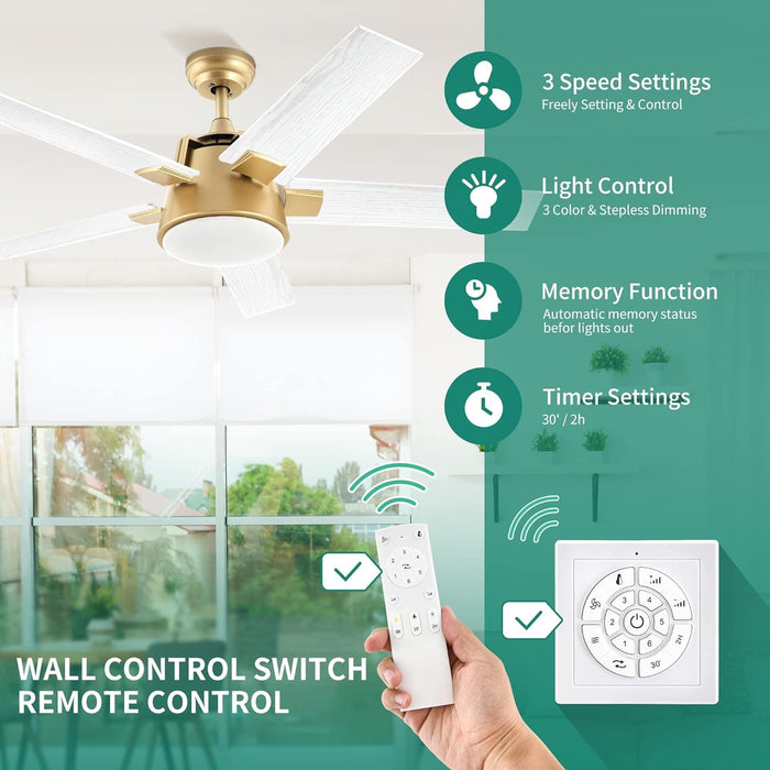 52 in. Ceiling Fan with Light and Wall Switch Remote, Modern Ceiling Fan Winter Summer, Bedroom Living Room Patio Ceiling Fans for Low Ceiling-4-ErisView