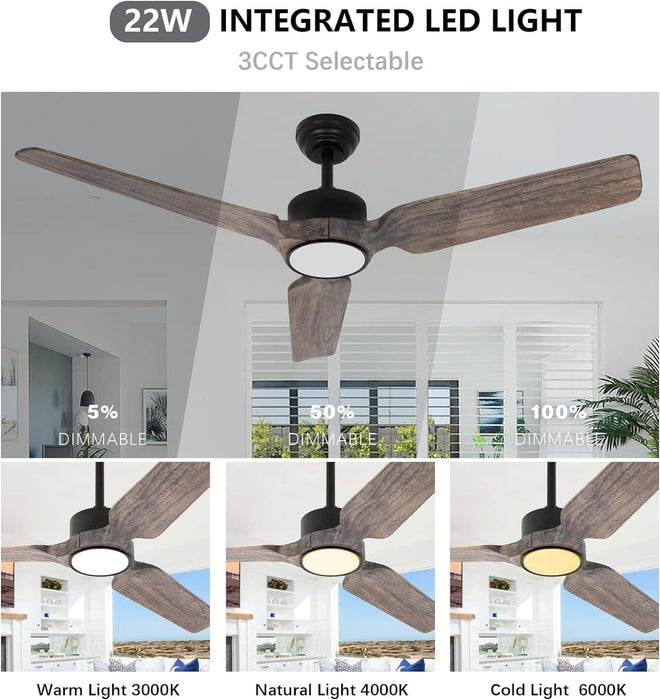 52 in. Ceiling Fan with Light with Remote, Wood Ceiling FanBeautiful Ceiling Fans Reversible, Light Memory,, Grey Wood Blades, Solid Wood 52 in. -3-ErisView