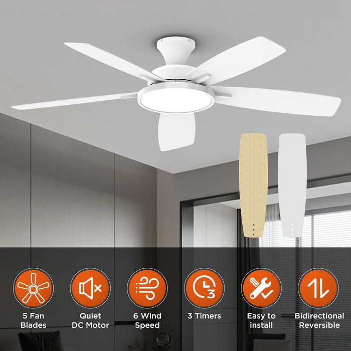 52 in. Ceiling Fan with Lights, Black Silent Ceiling Fan . Dimmable Ceiling Fan Light with Reversible Blades-11-ErisView