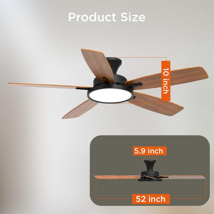 52 in. Ceiling Fan with Lights, Black Silent Ceiling Fan . Dimmable Ceiling Fan Light with Reversible Blades-2-ErisView