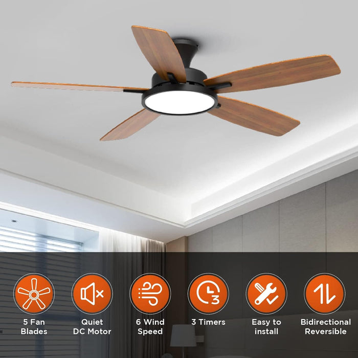 52 in. Ceiling Fan with Lights, Black Silent Ceiling Fan . Dimmable Ceiling Fan Light with Reversible Blades-3-ErisView