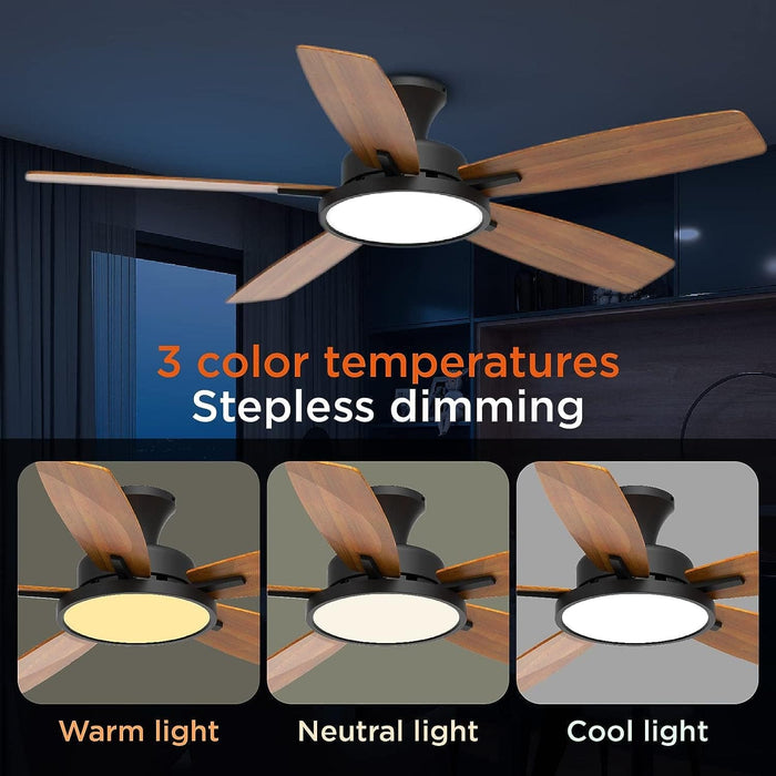 52 in. Ceiling Fan with Lights, Black Silent Ceiling Fan . Dimmable Ceiling Fan Light with Reversible Blades-5-ErisView