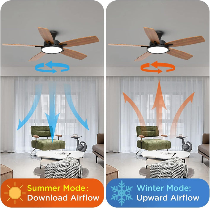 52 in. Ceiling Fan with Lights, Black Silent Ceiling Fan . Dimmable Ceiling Fan Light with Reversible Blades-7-ErisView