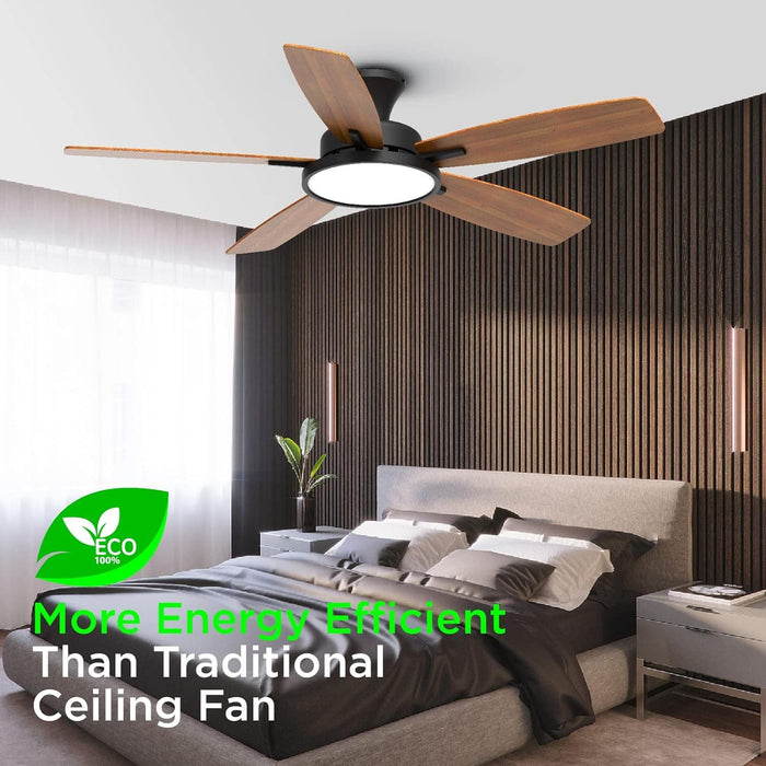 52 in. Ceiling Fan with Lights, Black Silent Ceiling Fan . Dimmable Ceiling Fan Light with Reversible Blades-8-ErisView