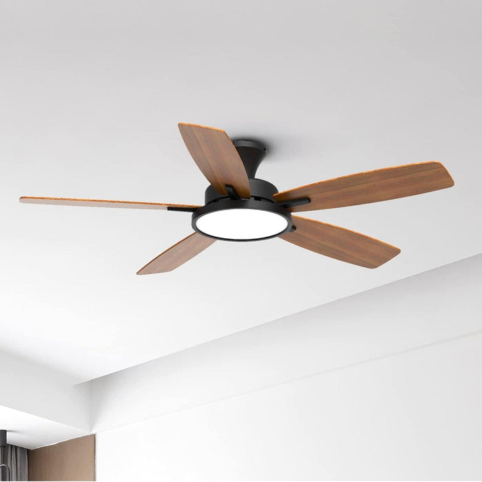 52 in. Ceiling Fan with Lights, Black Silent Ceiling Fan . Dimmable Ceiling Fan Light with Reversible Blades-1-ErisView