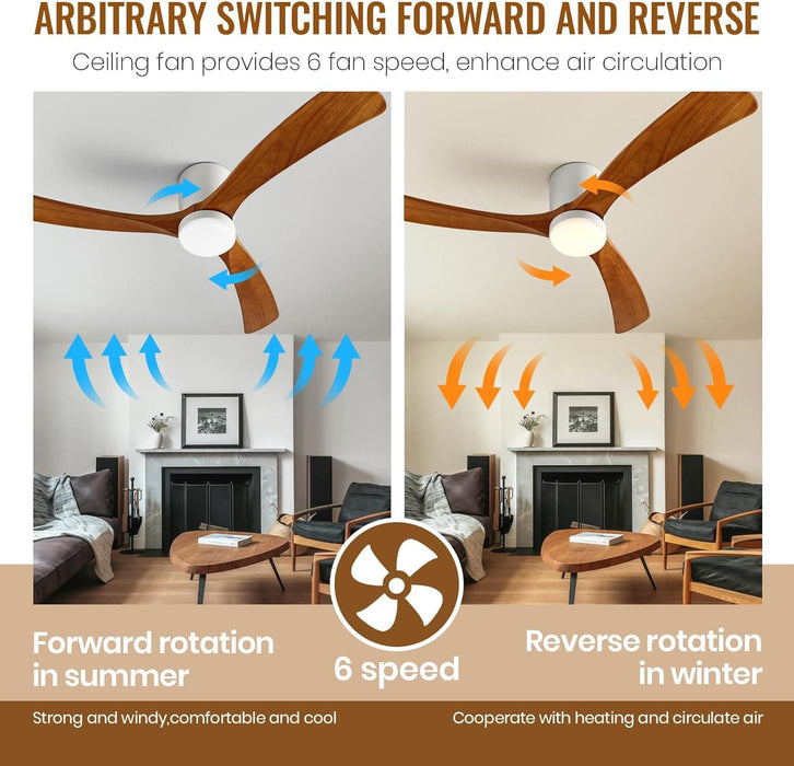 52 in. Ceiling Fan with Lights, Low Profile Ceiling Fan, Wood Reversible Dimmable Flush Mount Remote Control Fan for Living Room Kitchen Bedroom-2-ErisView