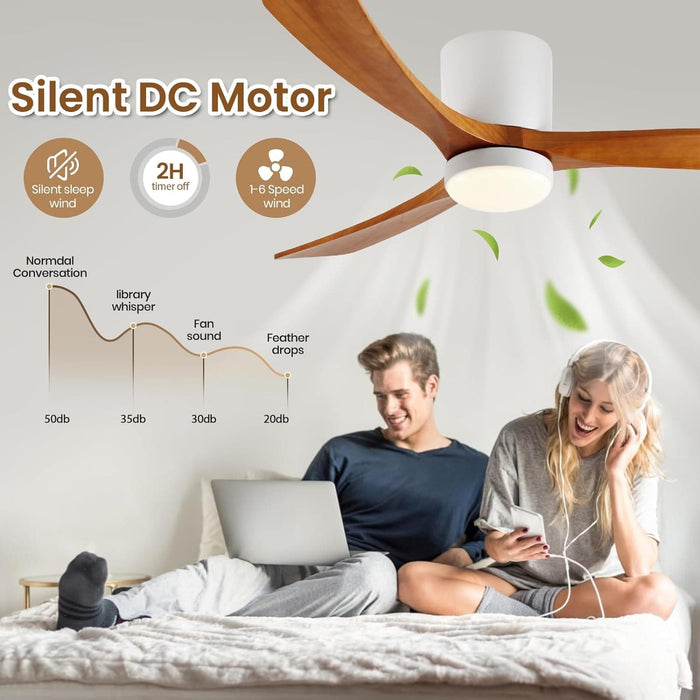 52 in. Ceiling Fan with Lights, Low Profile Ceiling Fan, Wood Reversible Dimmable Flush Mount Remote Control Fan for Living Room Kitchen Bedroom-5-ErisView