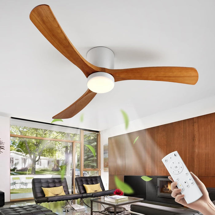 52 in. Ceiling Fan with Lights, Low Profile Ceiling Fan, Wood Reversible Dimmable Flush Mount Remote Control Fan for Living Room Kitchen Bedroom-1-ErisView