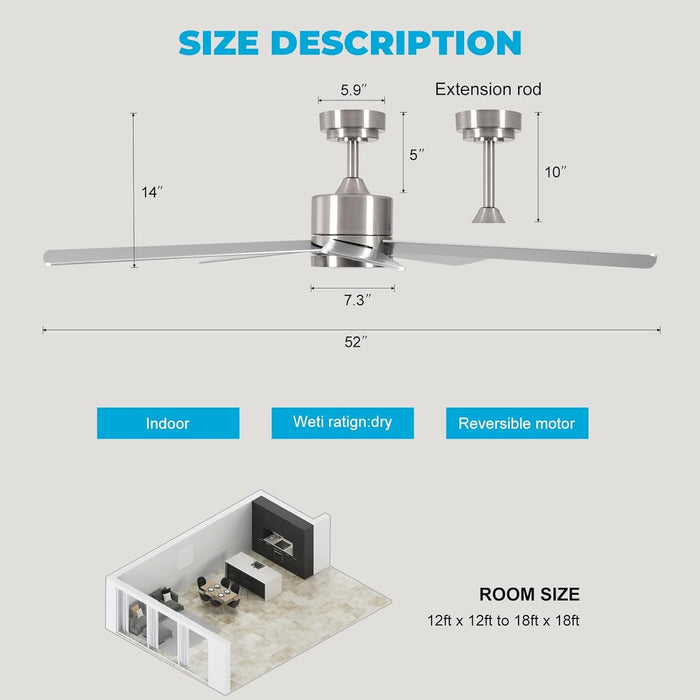 52 in. Ceiling Fan with Lights Remote, New Ceiling Fans, Bedroom Ceiling Fans, Kitchen Ceiling Fans, Dining Room Ceiling Fan-6-ErisView