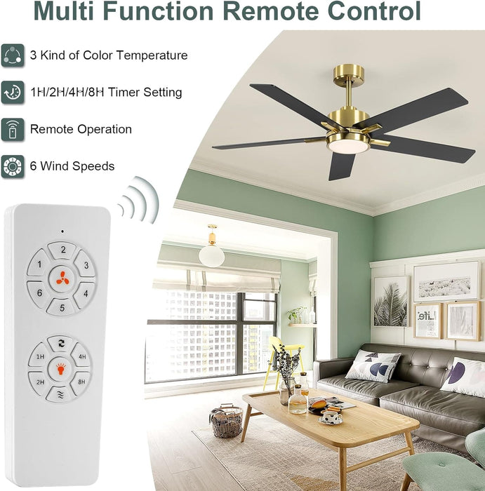 52 in. Ceiling Fan with Lights and Remote, 2 In 1 LED Black Ceiling Fan with 5 Blades, Reversible Quiet Ceiling Fans for Bedroom Living Room Patio-2-ErisView