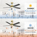 52 in. Ceiling Fan with Lights and Remote, 2 In 1 LED Black Ceiling Fan with 5 Blades, Reversible Quiet Ceiling Fans for Bedroom Living Room Patio-3-ErisView