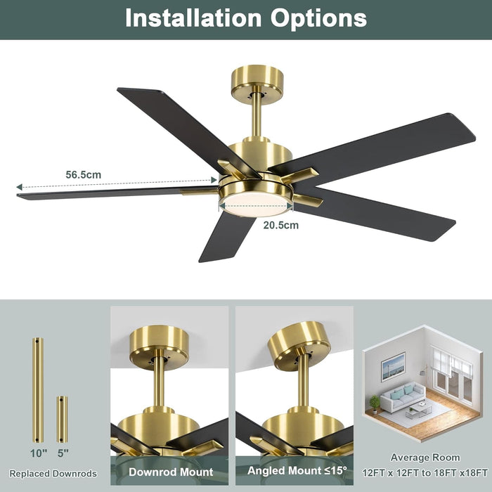 52 in. Ceiling Fan with Lights and Remote, 2 In 1 LED Black Ceiling Fan with 5 Blades, Reversible Quiet Ceiling Fans for Bedroom Living Room Patio-9-ErisView