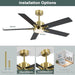 52 in. Ceiling Fan with Lights and Remote, 2 In 1 LED Black Ceiling Fan with 5 Blades, Reversible Quiet Ceiling Fans for Bedroom Living Room Patio-9-ErisView