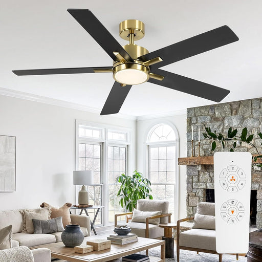 52 in. Ceiling Fan with Lights and Remote, 2 In 1 LED Black Ceiling Fan with 5 Blades, Reversible Quiet Ceiling Fans for Bedroom Living Room Patio-1-ErisView