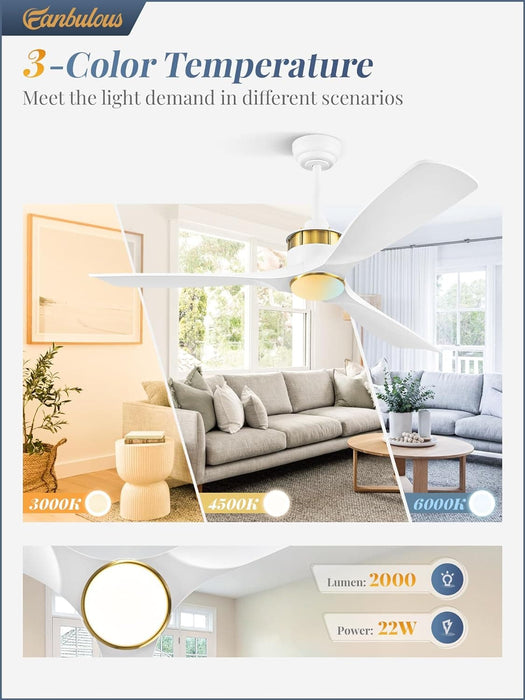 52 in. Ceiling Fan with Lights and Remote Control, Modern Reversible Ceiling Fan for Bedroom Living Room, Patio Porch Ceiling Fans-10-ErisView