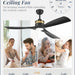 52 in. Ceiling Fan with Lights and Remote Control, Modern Reversible Ceiling Fan for Bedroom Living Room, Patio Porch Ceiling Fans-18-ErisView