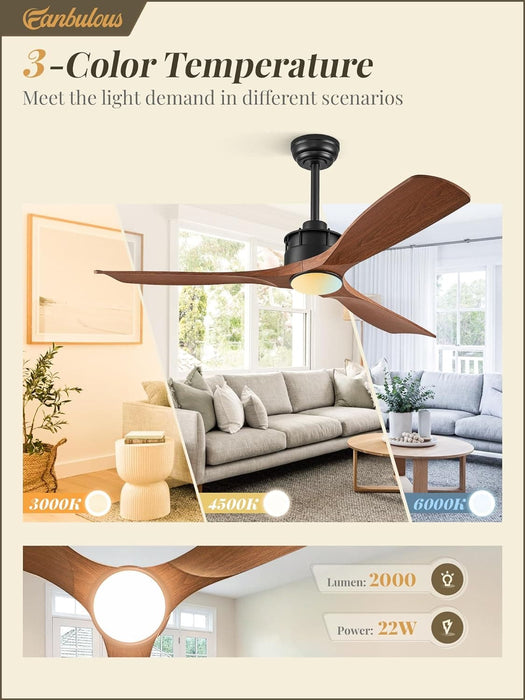 52 in. Ceiling Fan with Lights and Remote Control, Modern Reversible Ceiling Fan for Bedroom Living Room, Patio Porch Ceiling Fans-3-ErisView