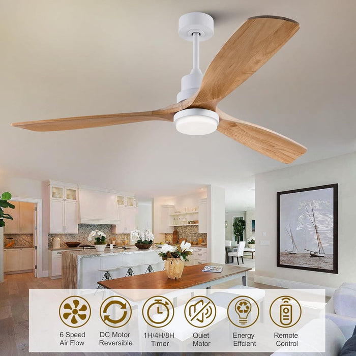 52 in. Ceiling Fan with Lights and Remote, LED Quiet Reversible DC Ceiling Fan, Wood Ceiling Fan for Living Room Bedroom Dining Room Workroom Study Room-10-ErisView