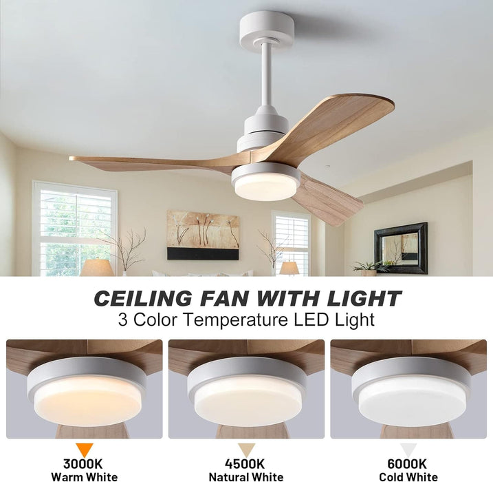 52 in. Ceiling Fan with Lights and Remote, LED Quiet Reversible DC Ceiling Fan, Wood Ceiling Fan for Living Room Bedroom Dining Room Workroom Study Room-14-ErisView