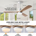 52 in. Ceiling Fan with Lights and Remote, LED Quiet Reversible DC Ceiling Fan, Wood Ceiling Fan for Living Room Bedroom Dining Room Workroom Study Room-4-ErisView