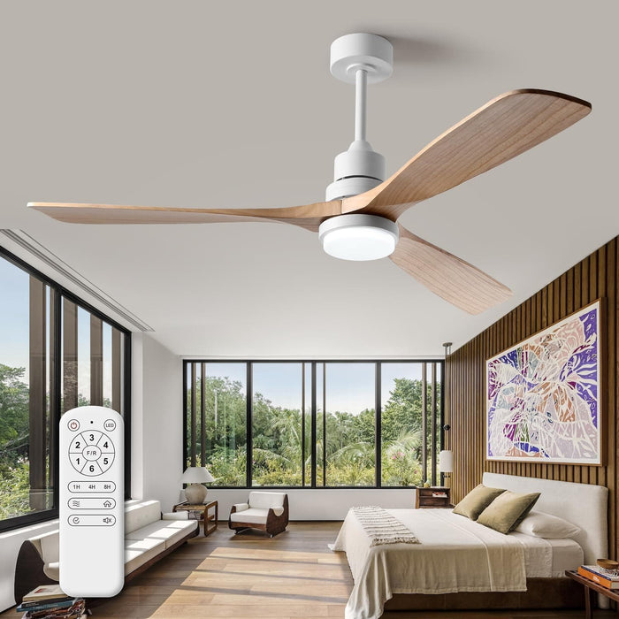 52 in. Ceiling Fan with Lights and Remote, LED Quiet Reversible DC Ceiling Fan, Wood Ceiling Fan for Living Room Bedroom Dining Room Workroom Study Room-6-ErisView