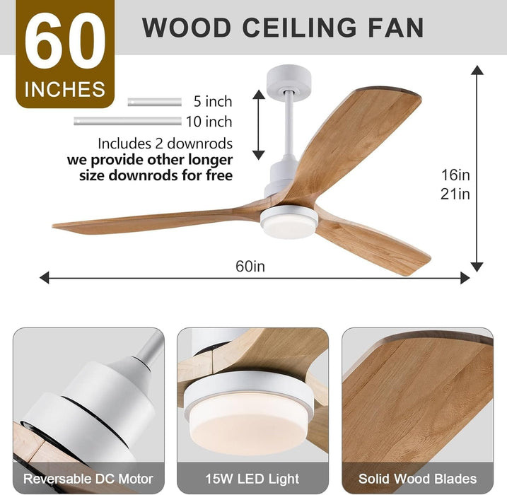 52 in. Ceiling Fan with Lights and Remote, LED Quiet Reversible DC Ceiling Fan, Wood Ceiling Fan for Living Room Bedroom Dining Room Workroom Study Room-9-ErisView