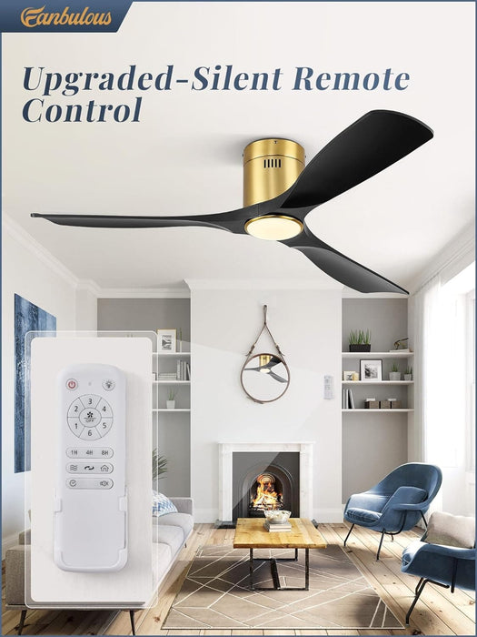 52 in. Ceiling Fan with Lights and Remote, Modern Flush Mount Ceiling Fan, Low Profile Reversible DC Ceiling Fan for Bedroom Living Room Patio-12-ErisView