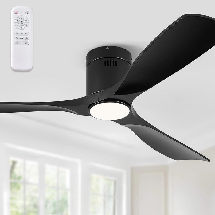 52 in. Ceiling Fan with Lights and Remote, Modern Flush Mount Ceiling Fan, Low Profile Reversible DC Ceiling Fan for Bedroom Living Room Patio-15-ErisView
