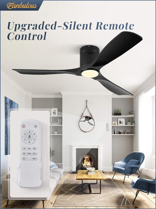 52 in. Ceiling Fan with Lights and Remote, Modern Flush Mount Ceiling Fan, Low Profile Reversible DC Ceiling Fan for Bedroom Living Room Patio-19-ErisView