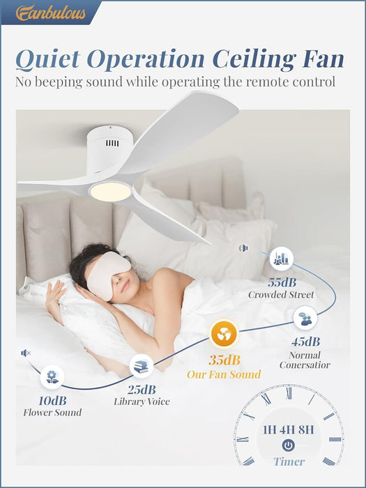 52 in. Ceiling Fan with Lights and Remote, Modern Flush Mount Ceiling Fan, Low Profile Reversible DC Ceiling Fan for Bedroom Living Room Patio-25-ErisView