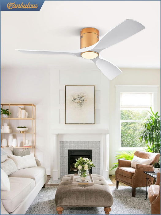 52 in. Ceiling Fan with Lights and Remote, Modern Flush Mount Ceiling Fan, Low Profile Reversible DC Ceiling Fan for Bedroom Living Room Patio-35-ErisView