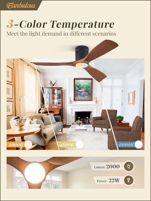 52 in. Ceiling Fan with Lights and Remote, Modern Flush Mount Ceiling Fan, Low Profile Reversible DC Ceiling Fan for Bedroom Living Room Patio-3-ErisView