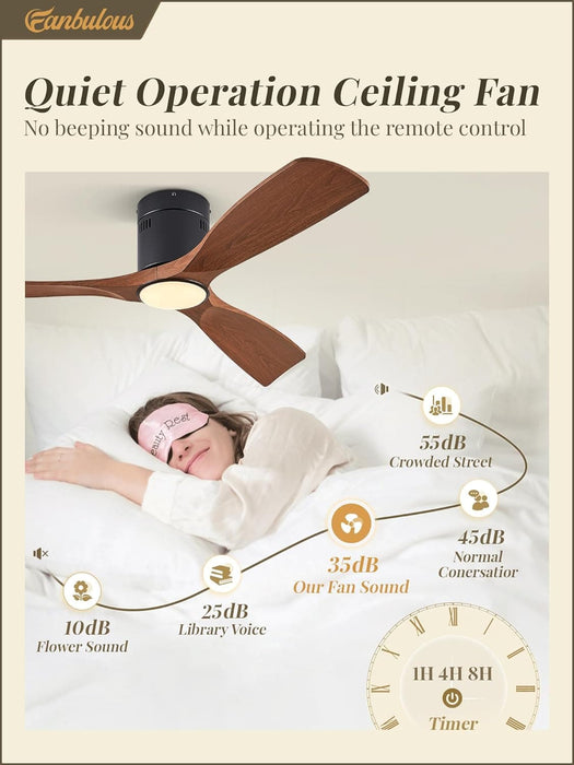 52 in. Ceiling Fan with Lights and Remote, Modern Flush Mount Ceiling Fan, Low Profile Reversible DC Ceiling Fan for Bedroom Living Room Patio-4-ErisView